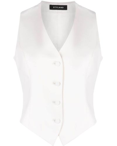 Styland Organic Wool Buttoned-up Waistcoat - White