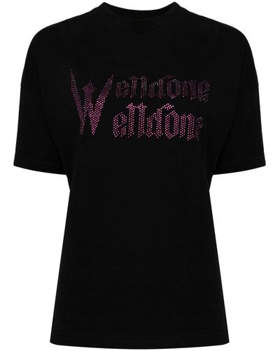 we11done T-shirt en coton à ornements strassés - Noir