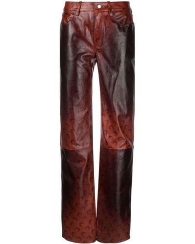 Marine Serre Airbrushed Crafted Leather Straight-leg Trousers - Red