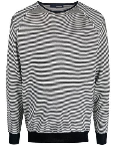 Lardini Gestreifter Pullover mit rundem Ausschnitt - Grau