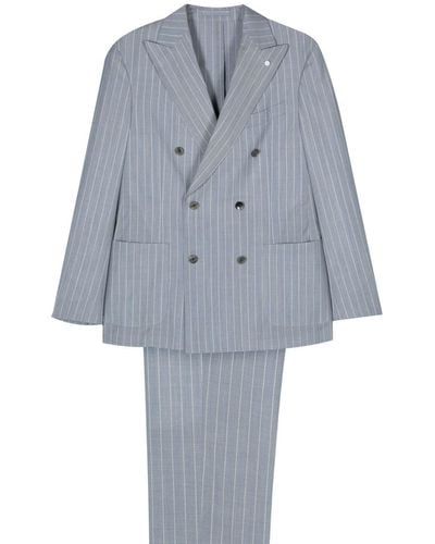 Luigi Bianchi Double-breasted Striped Suit - Blue