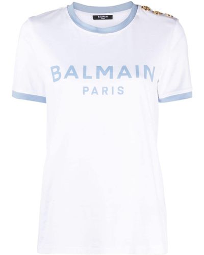 Balmain エンボスボタン Tシャツ - ホワイト