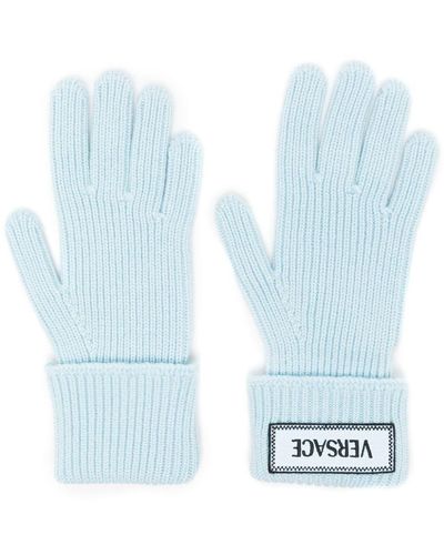 Versace Logo-patch Wool Gloves - Blue
