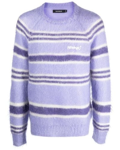 NAHMIAS Logo-embroidered Striped Sweater - Blue
