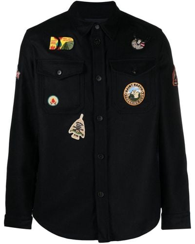 Mc2 Saint Barth Patch-detail Felted Shirt Jacket - Black
