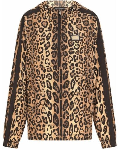 Dolce & Gabbana Chaqueta con capucha y estampado de leopardo - Marrón