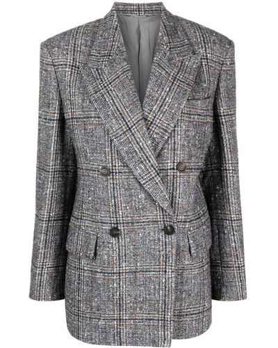 Brunello Cucinelli Double-breasted Blazer In Wool Blend - Grey