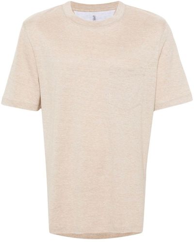 Brunello Cucinelli T-Shirt aus Leinengemisch mit aufgesetzter Tasche - Natur
