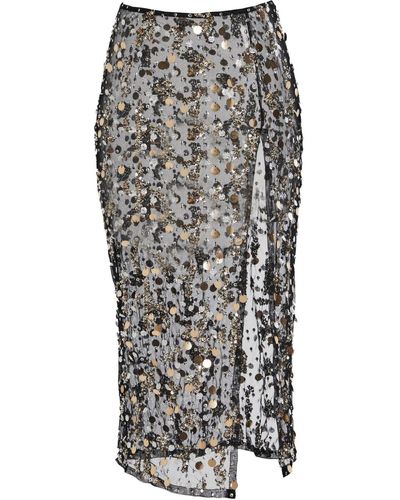 retroféte Mirage Sequinned Sheer Skirt - Grey