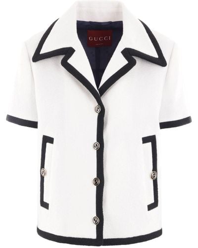 Gucci Contrasting-trim Tweed Jacket - White