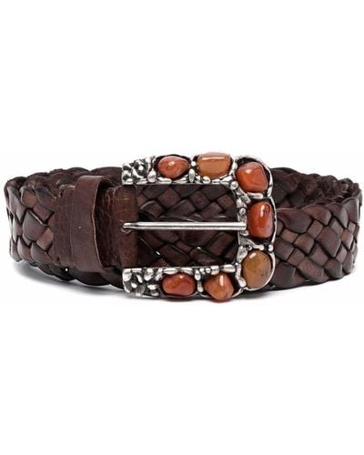 P.A.R.O.S.H. Zoe Interwoven Embellished Leather Belt - Brown