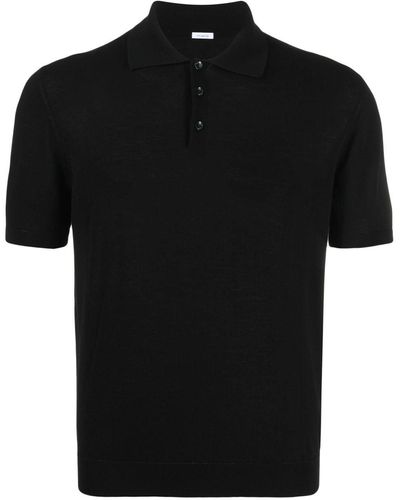 Malo Fijngebreid Poloshirt - Zwart