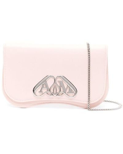 Alexander McQueen Logo-Plaque Leather Crossbody Bag - Pink