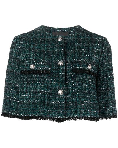 Maje Cropped Tweed Jacket - Green
