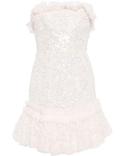 Needle & Thread Schulterfreies Regal Rose Gloss Minikleid - Weiß