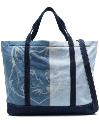 Maison Kitsuné Fox Head-print Tote Bag - Blue