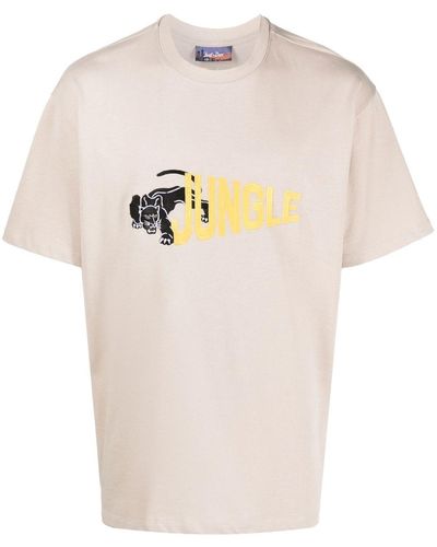 Just Don Slogan-embroidered T-shirt - Natural