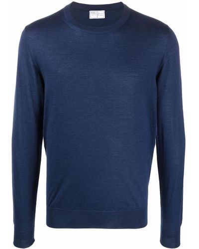 Fedeli Crew-neck Rib-trimmed Sweater - Blue