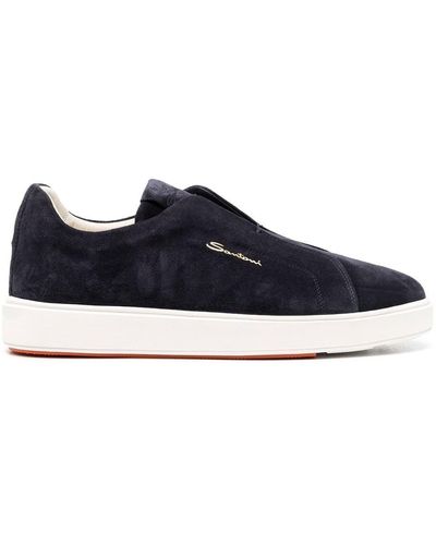 Santoni Slip-on Suede Loafers - Blue