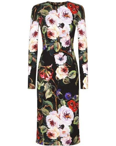 Dolce & Gabbana Midi-jurk Met Bloemenprint Em Lange Mouwen - Wit