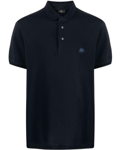 Etro Embroidered-logo Polo Shirt - Blue