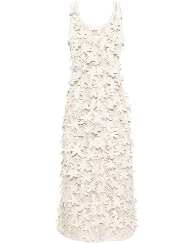 Chloé Gestricktes Kleid mit Blumenapplikation - Weiß