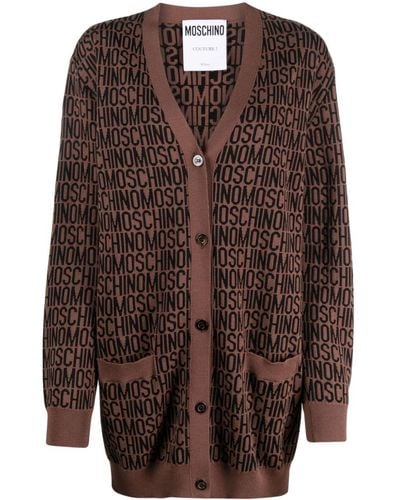 Moschino Logo Intarsia-pattern Virgin Wool Cardi-coat - Brown