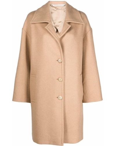 Palm Angels Round Logo Coat Beige White - Natural