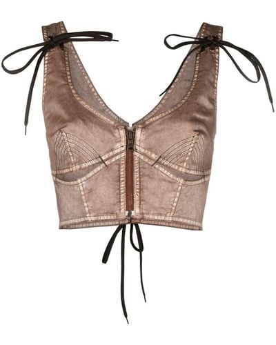 Jean Paul Gaultier Haut-corset en jean à détail de laçage - Marron