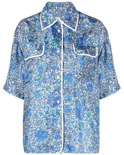 Sandro Floral-print Silk Shirt - Blue