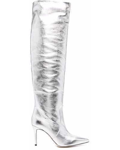 SCAROSSO X Brian Atwood Carra Metallic-effect Boots - White
