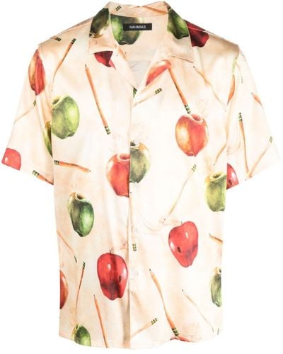 NAHMIAS Seidenhemd mit Apfel-Motiv - Pink