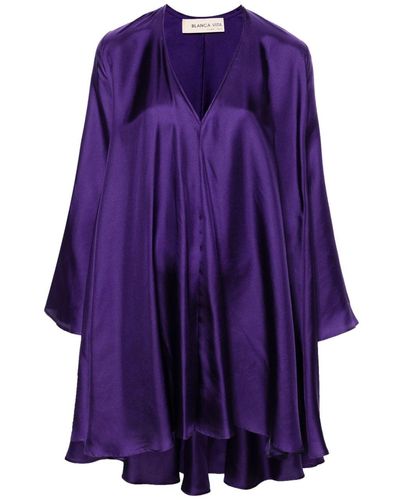 Blanca Vita V-neck Silk Minidress - Purple