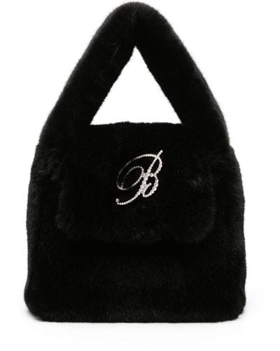 Blumarine Logo-lettering Textured-finish Tote Bag - Black