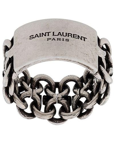Saint Laurent Logo-engraved Oxidised Silver-tone Ring - Metallic