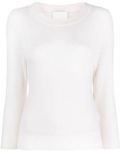 Allude Pull en maille ajourée à col rond - Blanc