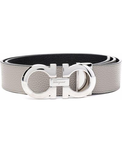 Ferragamo Gancini Logo-buckle Reversible Leather Belt - Gray