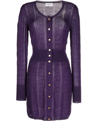 Bally Monogram-jacquard Wool Minidress - Purple