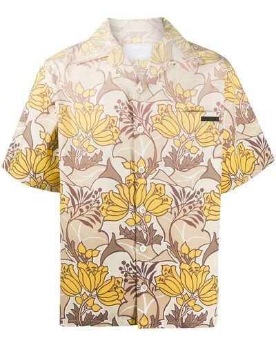 Prada Camicia in cotone con stampa floreale - Giallo