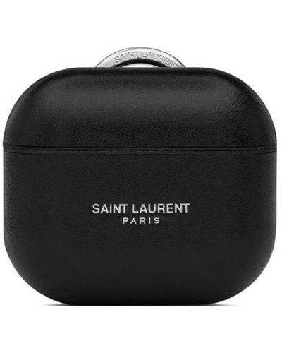 Saint Laurent Étui d'airpods en cuir à logo imprimé - Noir