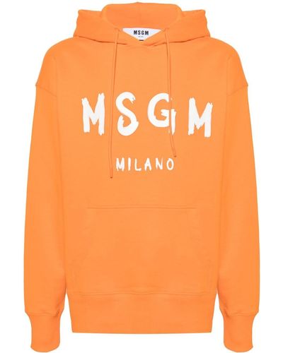 MSGM Logo-print Cotton Hoodie - Orange