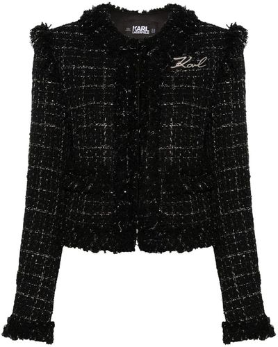 Karl Lagerfeld Logo-plaque Tweed Jacket - Black
