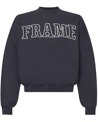 FRAME Logo-embroidered Drop-shoulder Sweatshirt - Blue