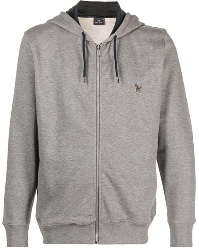 PS by Paul Smith Hoodie zippé en coton à patch logo - Gris