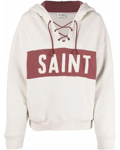 Saint Laurent Hoodie mit Schnürung - Weiß