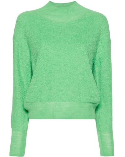 Closed Mock-neck Fine-knit Sweater - Green