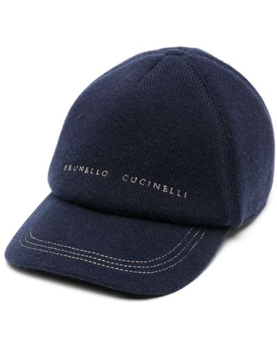 Brunello Cucinelli Casquette en cachemire à logo brodé - Bleu