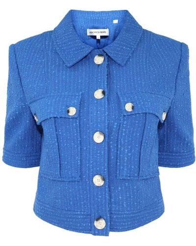 Veronica Beard Rosalina Cropped Tweed Jacket - Blue