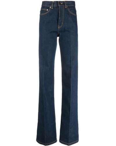 Saint Laurent Clyde High-rise Wide-leg Jeans - Women's - Cotton/calf Leather - Blue