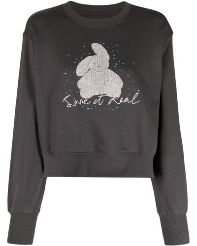 Izzue Bunny-embroidered Crew-neck Sweatshirt - Grey